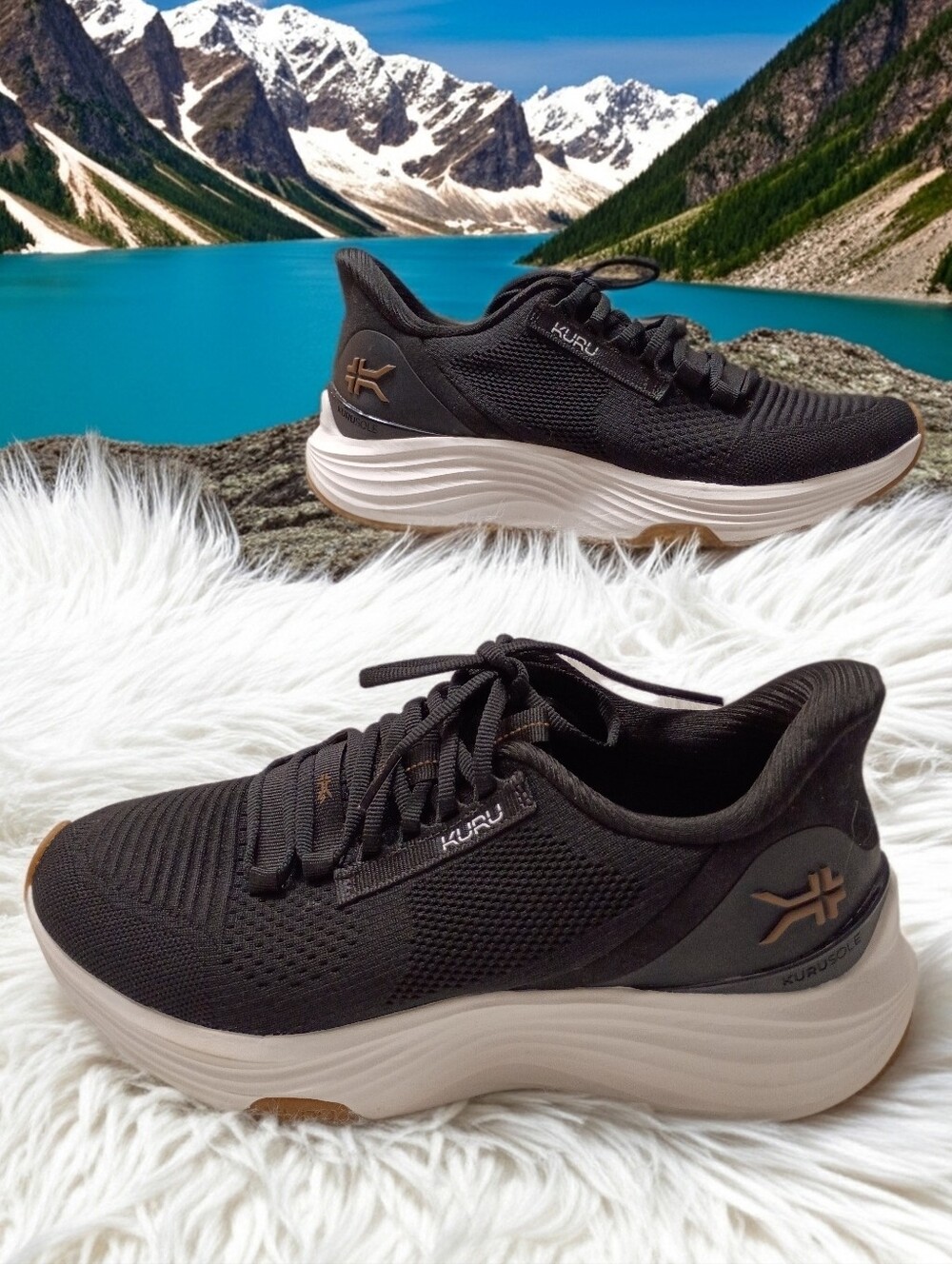 KURU Cloud Atom 2 Women's Black & White Athletic Walking Shoes Plantar Fascitis